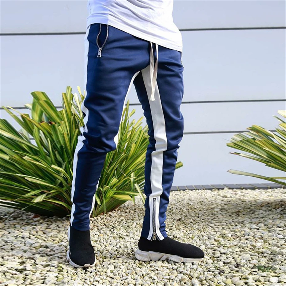 Stripe Joggers Штаны Для мужчин осень Повседневное спортивные штаны мужские туфли до лодыжки на молнии Узкие брюки одежда в стиле хип-хоп WG314
