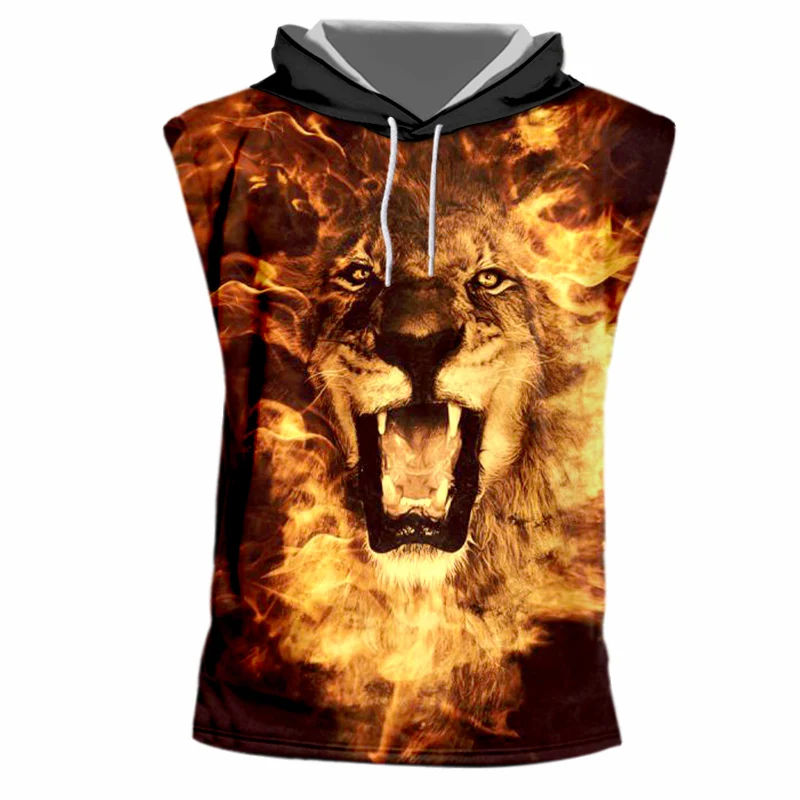 OGKB 2018 летний крутой жилет со шляпой с принтом пламени льва 3D капюшоном майка для