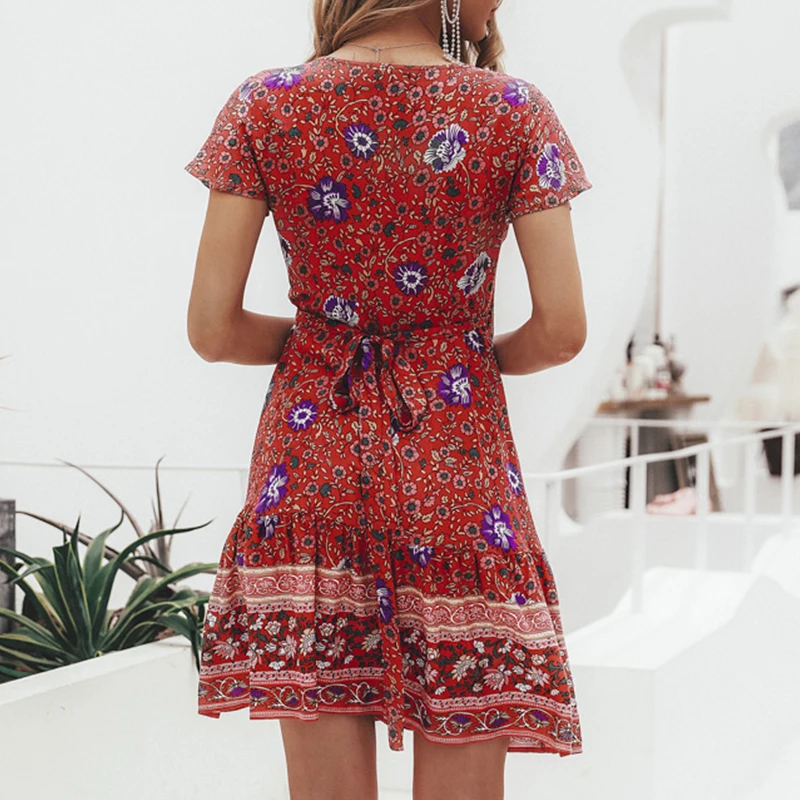 Женское платье туника Bikinx Пляжное с цветочным принтом и треугольным вырезом