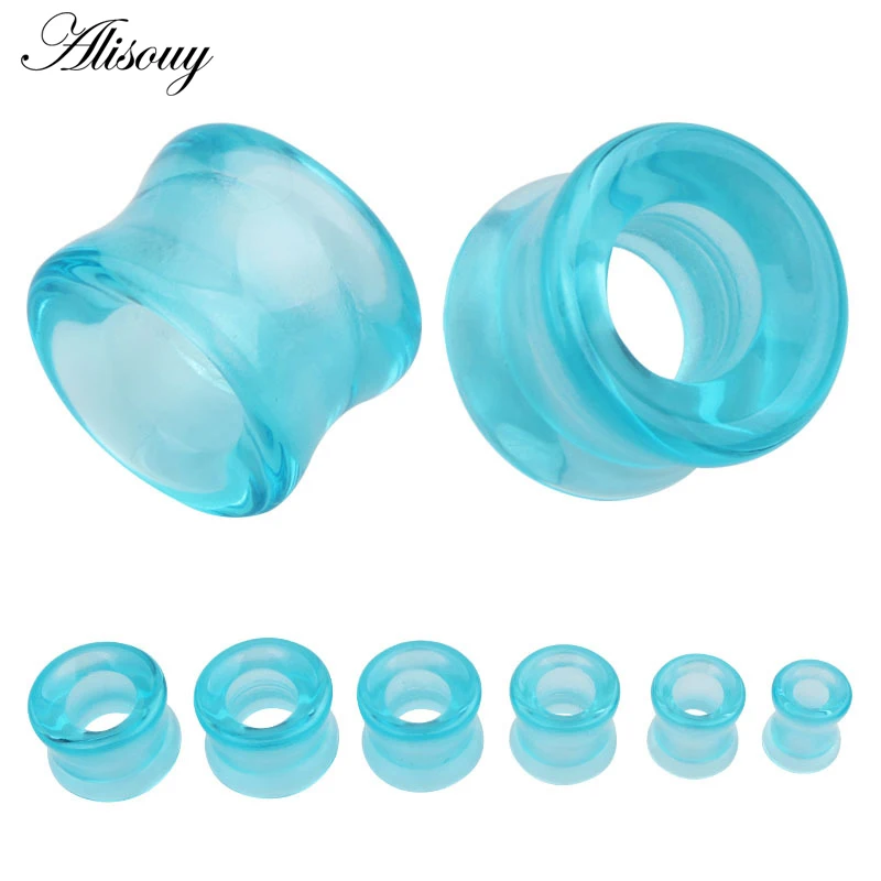 Blue Glass 1 шт каменные стеклянные пробки для тоннелей для ушей, смешанные стильные пустотелые одиночные расклешенные пробки для ушей, пирсинг, расширитель для ушей, носилки, ювелирные изделия для тела - Окраска металла: Blue Glass