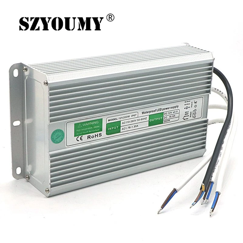 

SZYOUMY AC 110-260V to DC 12V 200W 250W Waterproof IP67 Electronic Driver Outdoor Power Supply Led Strip Transformer Adapter
