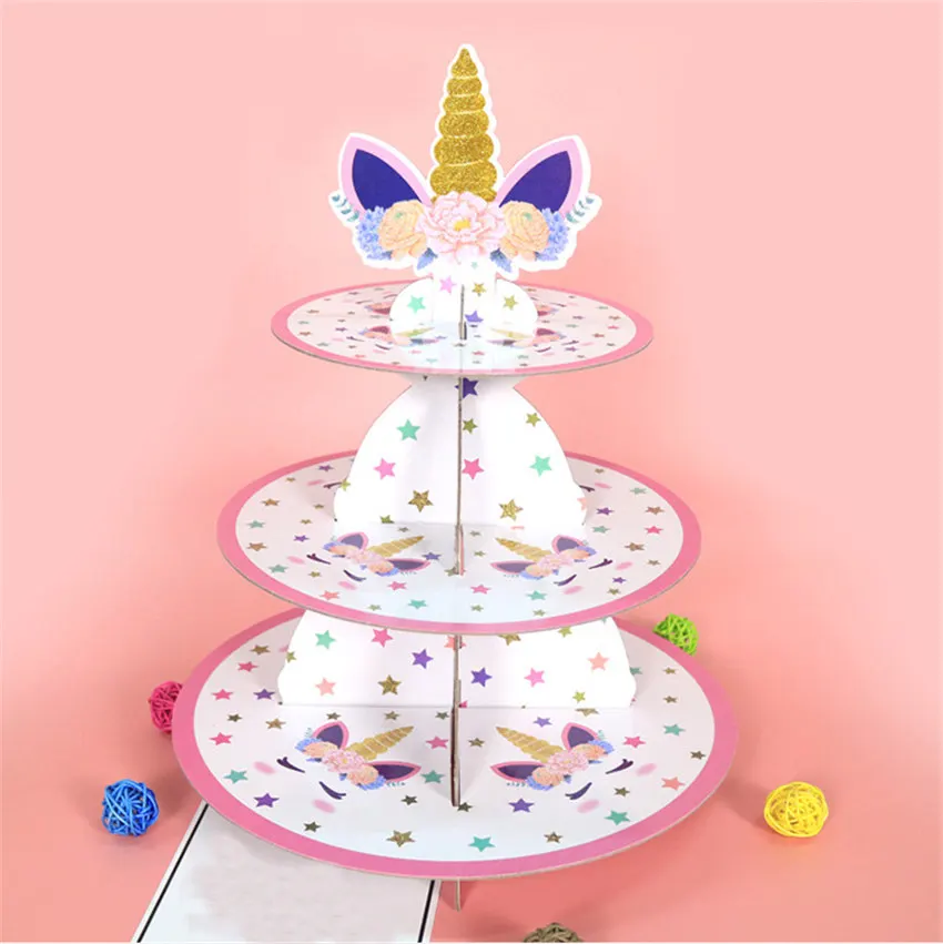 

Birthday Cake Stand Disposable Decoration Foldable Dessert Holder Display Shelf Paper Wedding Party Triple Layer Party Supplies