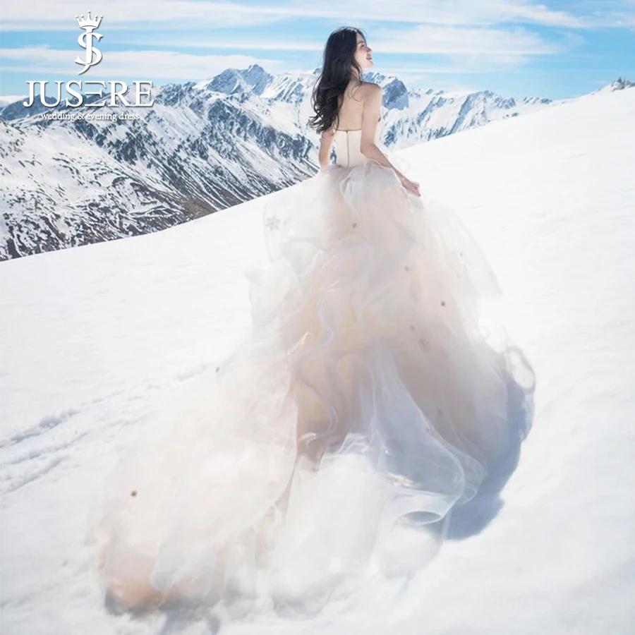 

Tiered A line Skirt Strapless Neckline Zipper Back Ruffles Strapless Neckline Star Appliques Beads Lady LovelyWedding Dress 2018