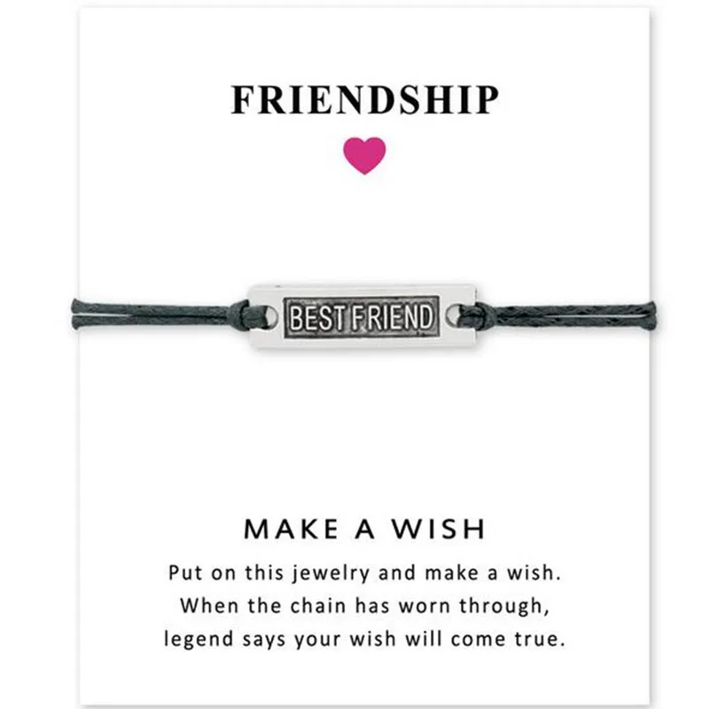 10 шт./лот 4 цвета серебряный браслет Best Friend Wish Card для женщин девушек Регулируемый
