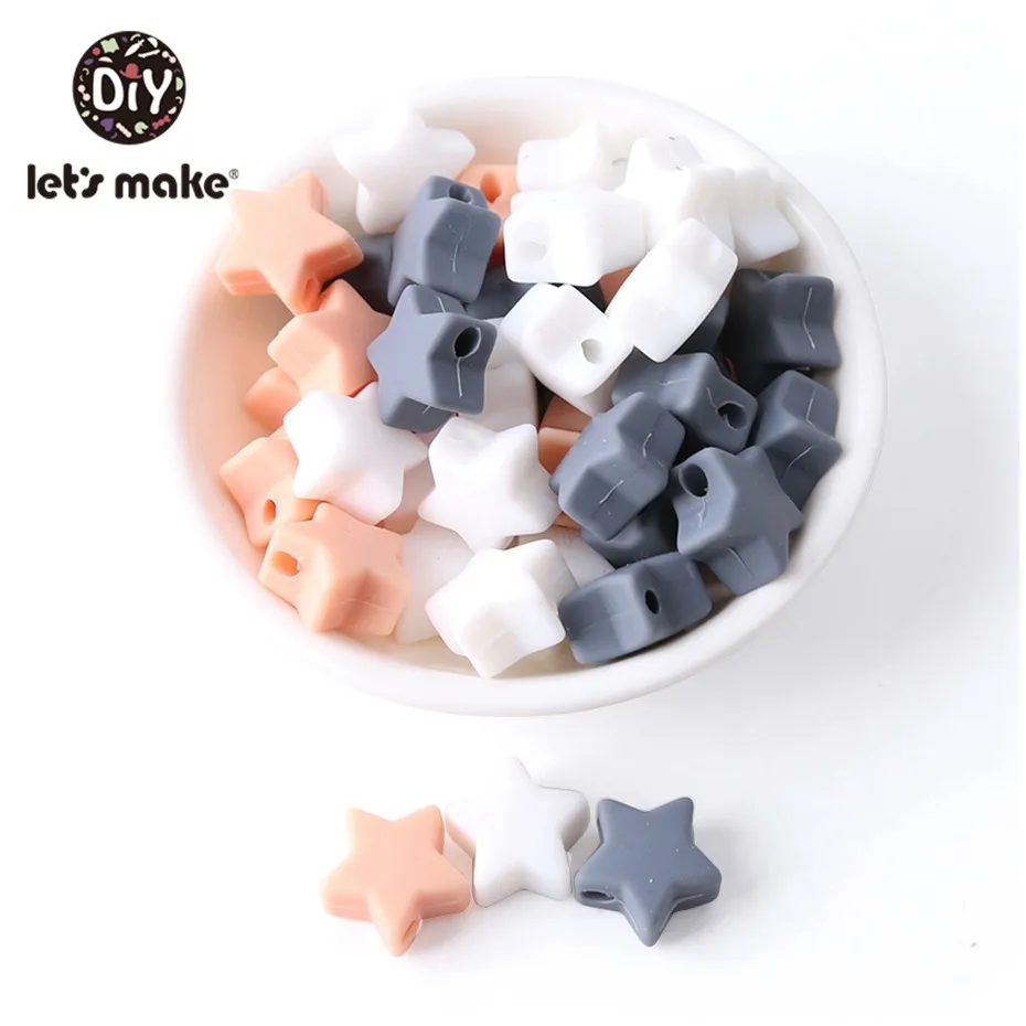 Gray Peach Star Давайте сделаем пищевой 20 шт силиконовый Прорезыватель для зубов из бусин мини-браслет сердце DIY Ювелирные изделия Детские Прорезыватели круглые бусины 12 мм Детские Прорезыватели - Цвет: Gray Peach Star