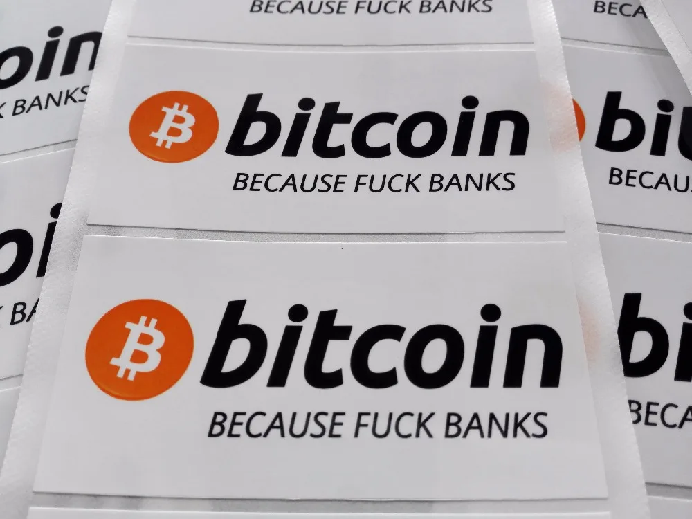 3000pcs/lot 8x4cm bitcoin because love bank stickers Self-adhesive cryptocurrency label, Item No.FS19