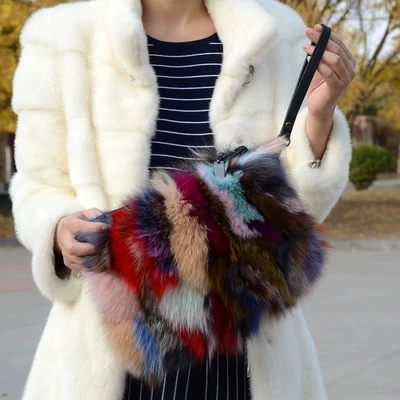 

NEW Nature fox fur Genuine Leather women clutch bags patchwork blosa party bag chians shoulder bag zipper female crossbody bag