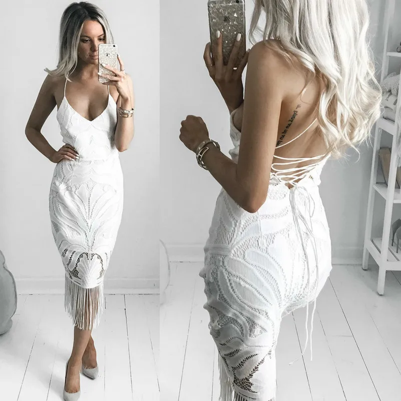 MUXU белое кружевное платье с открытой спиной сексуальное модное vestidos jurken одежда