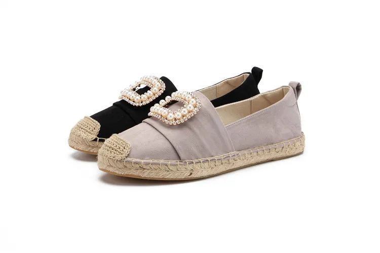 Minmclas Alpargatas Espadrilles; удобные женские тапочки без застежки с жемчугом; дышащие льняные парусиновые тапочки из пеньки для девочек; стразы