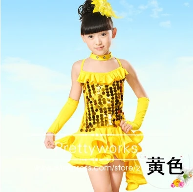 Free shipping rumba latin tango ballroom samba dance black blue yellow red 4 color girl child M-XXL competition dress costume |