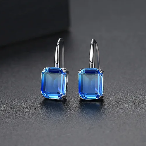 white gold plated Простые висячие серьги квадратной формы с фианитом голубого цвета для женщин, модные вечерние серьги для свиданий, рождественский подарок - Окраска металла: white gold plated