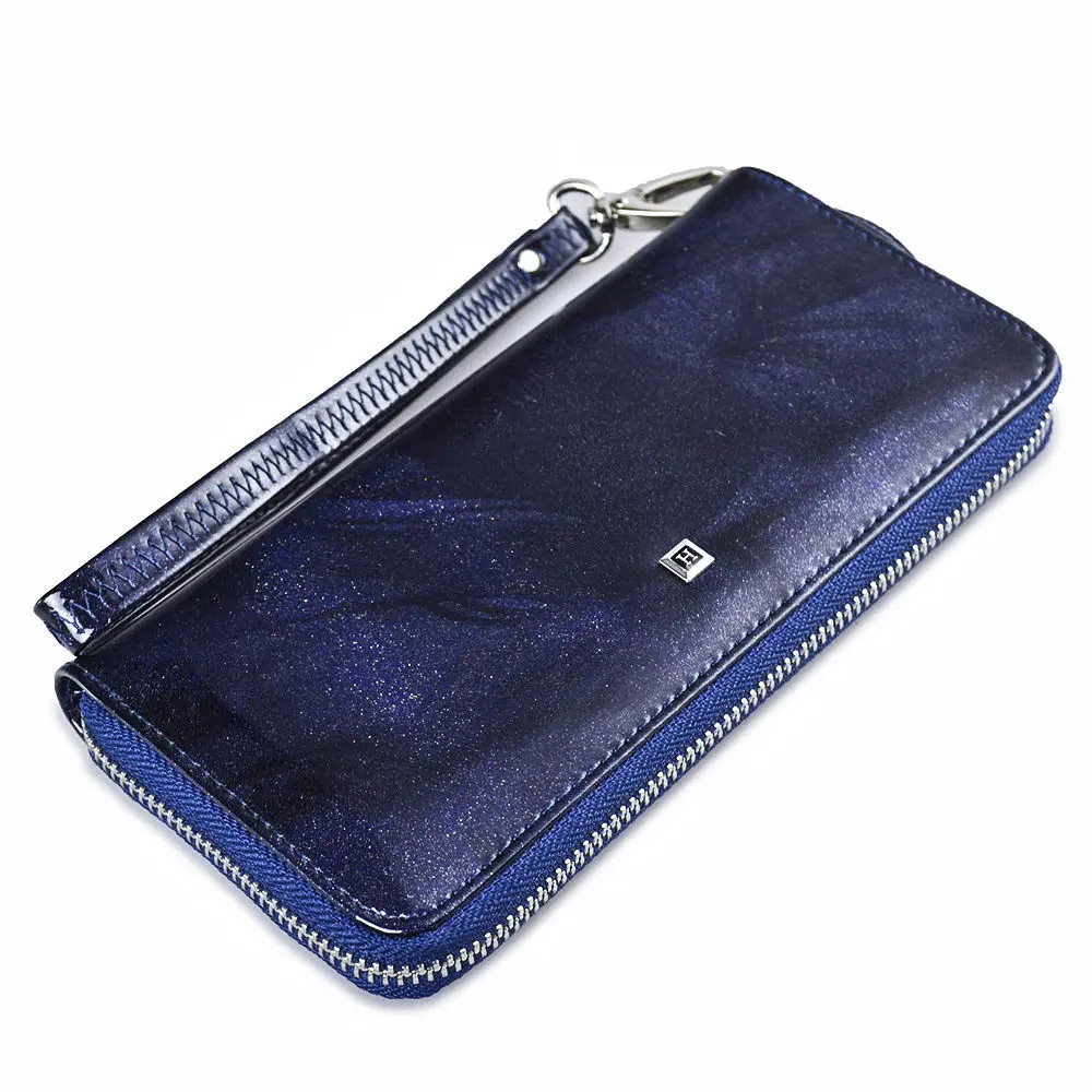 Dark blue HH Женский кошелек из натуральной кожи, женские кошельки, Дамский Длинный кошелек, клатч с ручкой, кошельки для телефона, дизайн, длинный Браслет, клатч - Цвет: Dark blue