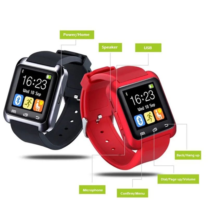 Бесплатная доставка черный U80 Bluetooth SmartWatch Спорт на открытом воздухе шагомер