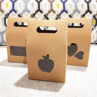 30pcslot kraft paper standing boxes with apple heart shaped pvc window for cake egg tart packaging gifts storage container bags