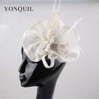 imitation sinamay fascinator hat women feather flower beige ladies hair accessorie wedding party floral headband for kentucky