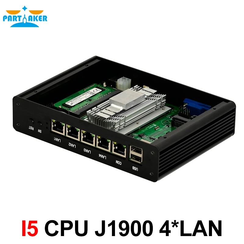 Причастник Мини ПК Сервер Pfsense OS J1900 Четырехъядерный 4 LAN 1080P 12V мини настольный