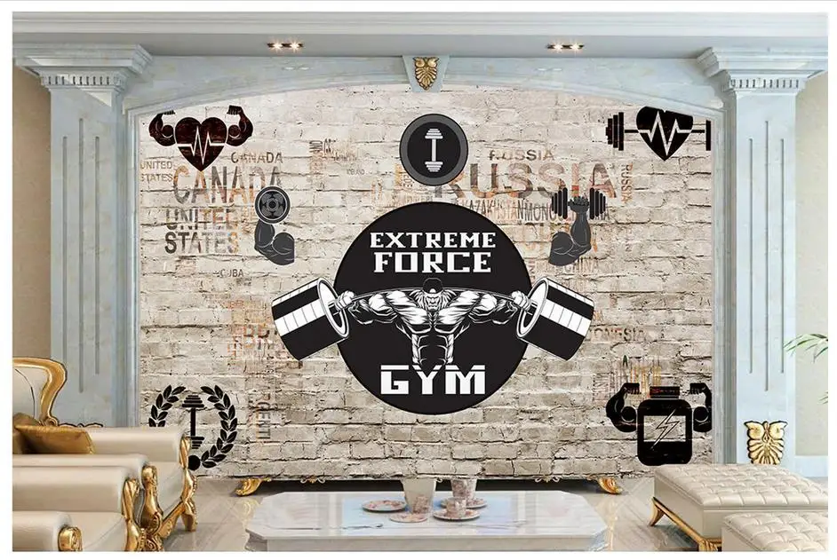3d wallpaper murals for walls 3 d Gym mural wall paper custom Retro fitness tooling background decoration | Обустройство дома