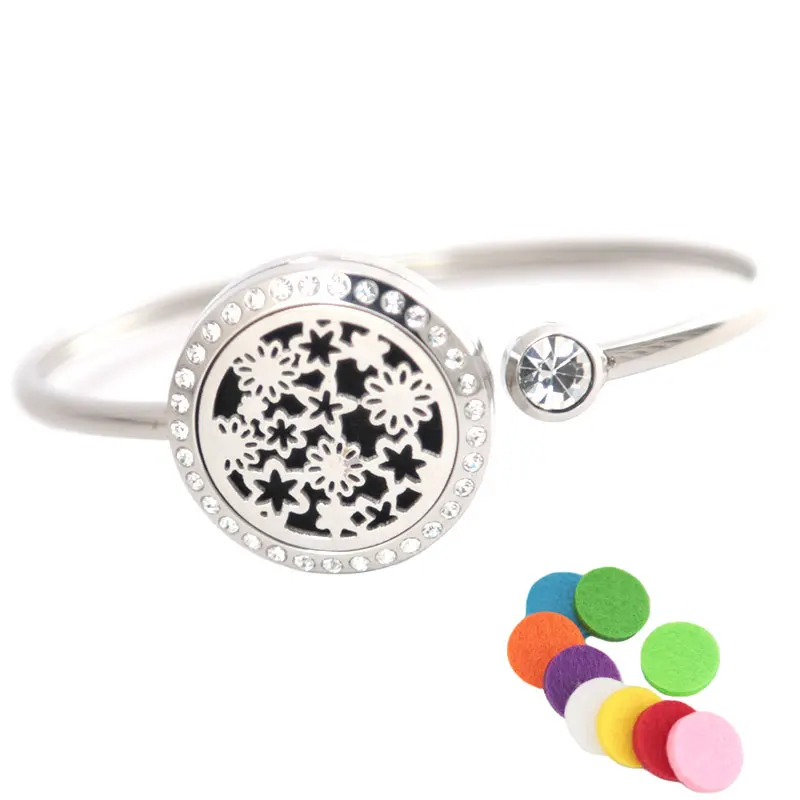 

10Pcs Star of Flower Bracelet Bangle Aromatherapy 25mm Magnet Crystal Stainless steel essential oil diffuser locket bracelet