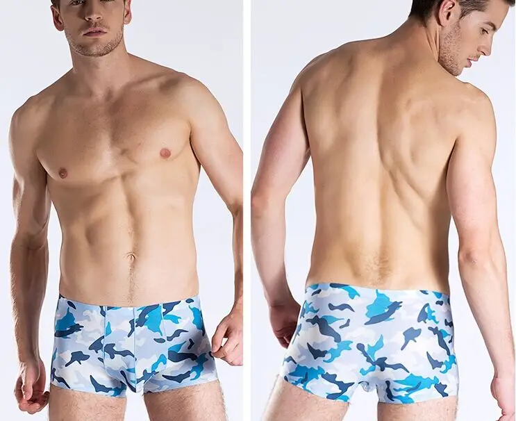 Трусы боксеры мужские Бесшовные пикантные камуфляжные плавки гладкие дышащие с