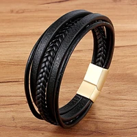 xqni 2021 new design multi layers handmade braided genuine leather bracelet bangle for men male hand jewelry for birthday gift