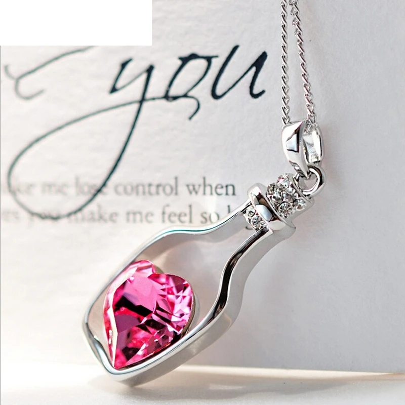 OTOKY новая женская мода популярное хрустальное ожерелье Love Drift bottle Uzun Kolye для