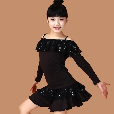 Детское платье для латиноамериканских танцев с длинными рукавами и блестками |