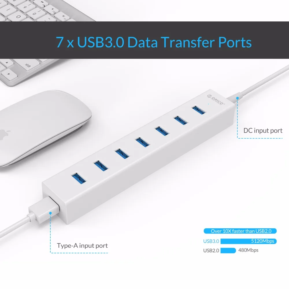 Концентратор ORICO с 7 портами USB 3 0 штепсельная вилка европейского стандарта