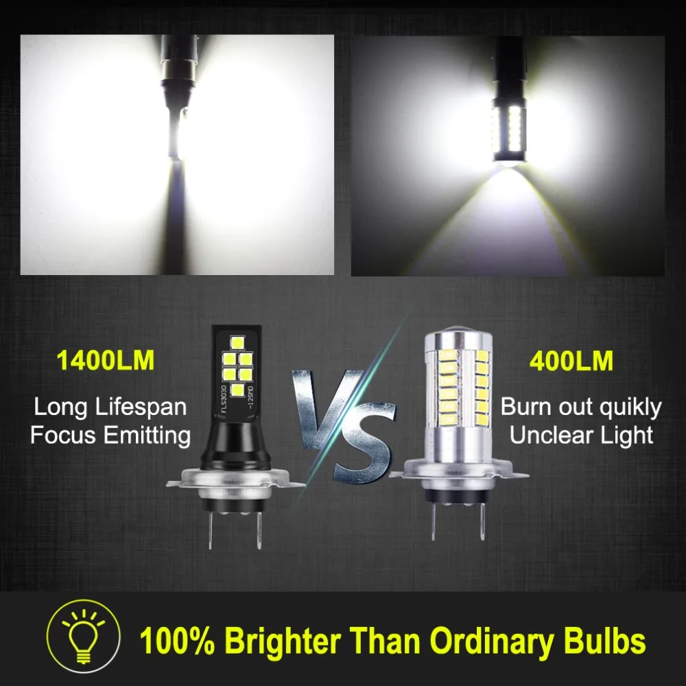 Светодиодные лампы H7 2 шт. супер яркие противотуманные фары 1400lm 12 3030SMD 6000K белые