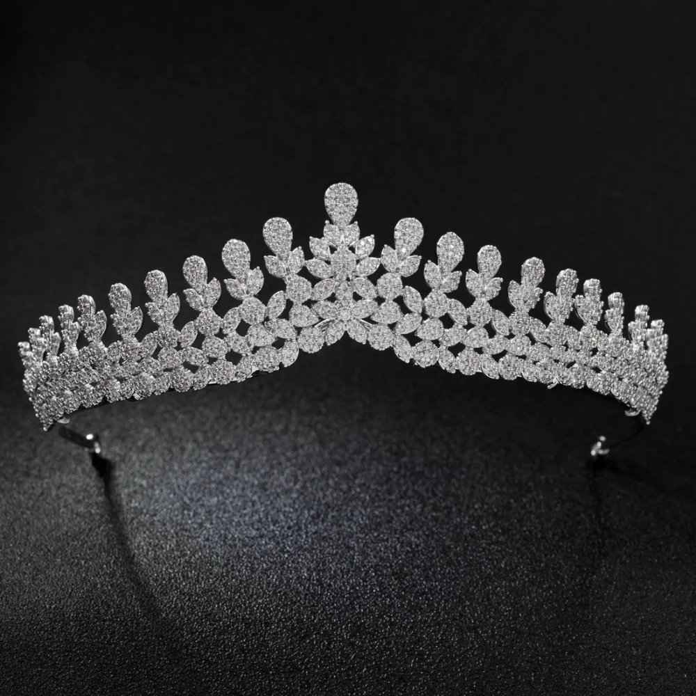 

Classic Cubic Zirconia Wedding Leaves Bridal Tiara Crown Women Girl Hair Jewelry Accessories Rhinestone Crystals Tiaras S16271