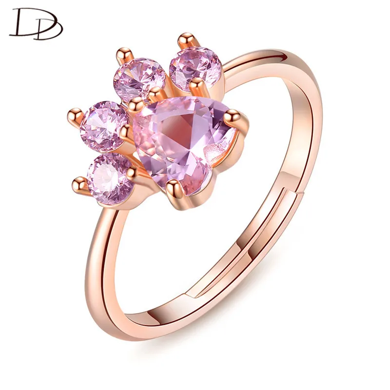 DODO регулируемое кольцо с милым медвежьим лапой когтями Открытое розовое золото