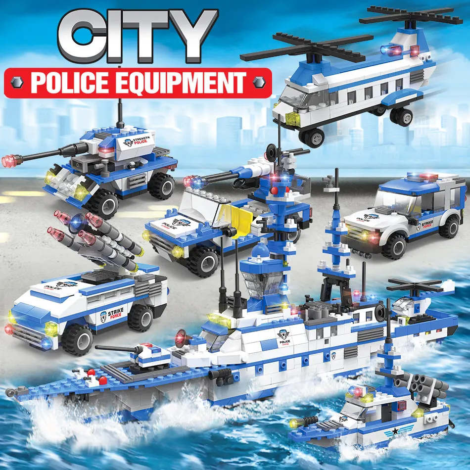 

1230PCS Military Transport Aircraft Building Blocks City Police Warship Car Truck Army Soldiers WW2 Bricks Kids Toys