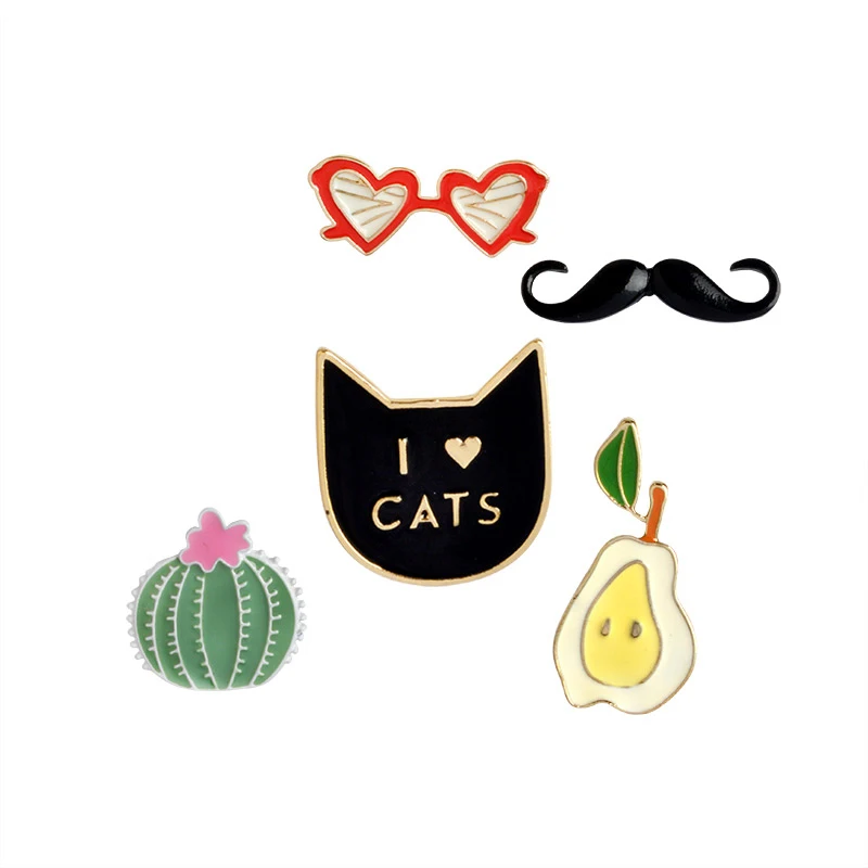 5 шт./компл. с надписью «I love CATS с усами груша кактус солнцезащитные очки с оправой в форме сердца брошь джинсы эмали штырь рубашка значок мода подарок для детей