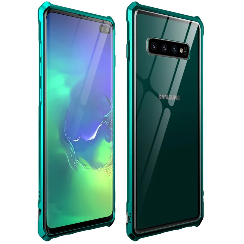 Роскошный Металлический Чехол-броня для samsung Galaxy S10 Plus S10 E s10E рамка оболочка бампер задняя прозрачное стекло для samsung S10 чехол - Цвет: Green