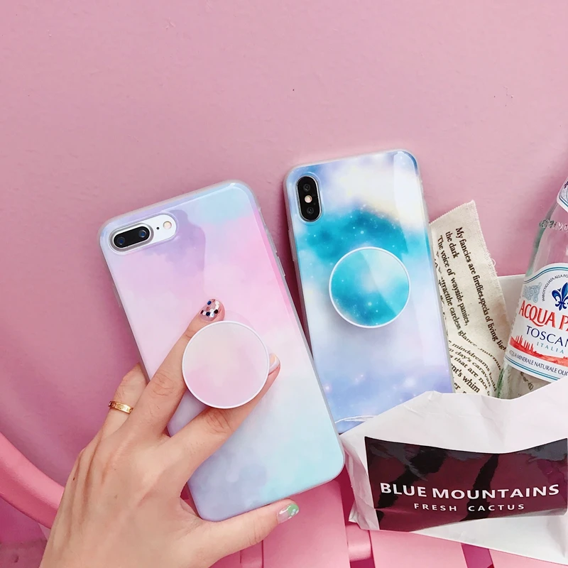 Градиент красочный мягкий чехол TPU Gasbag стенд держатель для iPhone X 8 7 6 S плюс