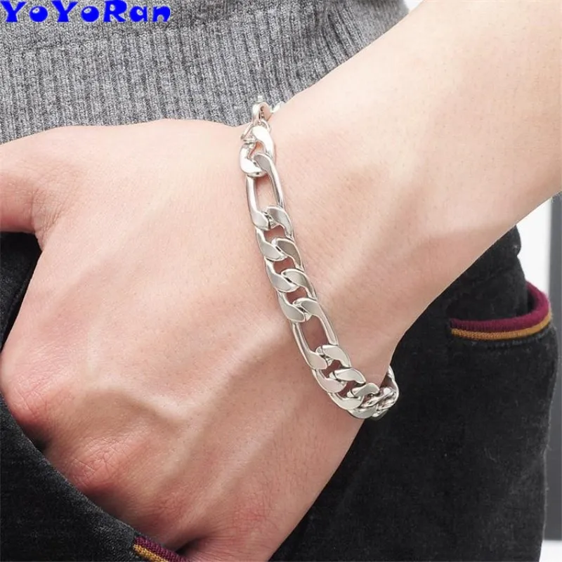 YOYORan 12 шт. titanium стали цепь браслет для мужчин 21 см длина кисточкой толстая