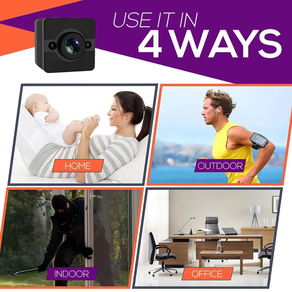 Мини камера HD 1080P SQ12 ночного видения DVR беспроводная инфракрасная видеокамера