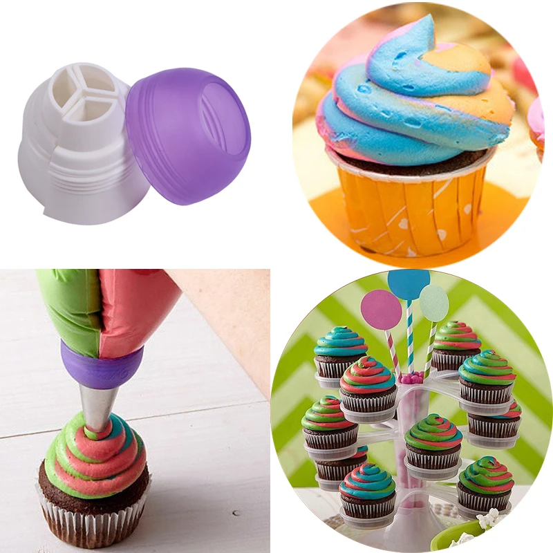 

1pc Tri-color Cream Pastry Coupler w/ 3 holes Icing Piping Bags Nozzles Converter Cake Fondant Decorating Tools