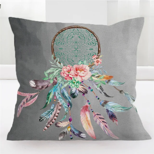 BlessLiving Big Dreamcatcher Cushion Cover Outdoor Sofa Home Pillow Covers Boho Feathers Decorative Throw Pillow Case 18" x 18" 5