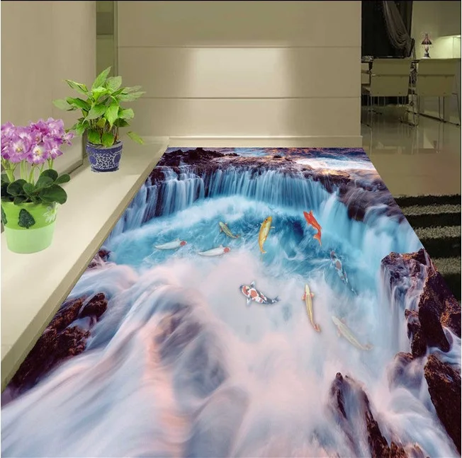 

3 d pvc flooring custom waterproof wall pape 3 d waterfall carp 3d bathroom flooring picture mural photo wallpaper for walls 3d