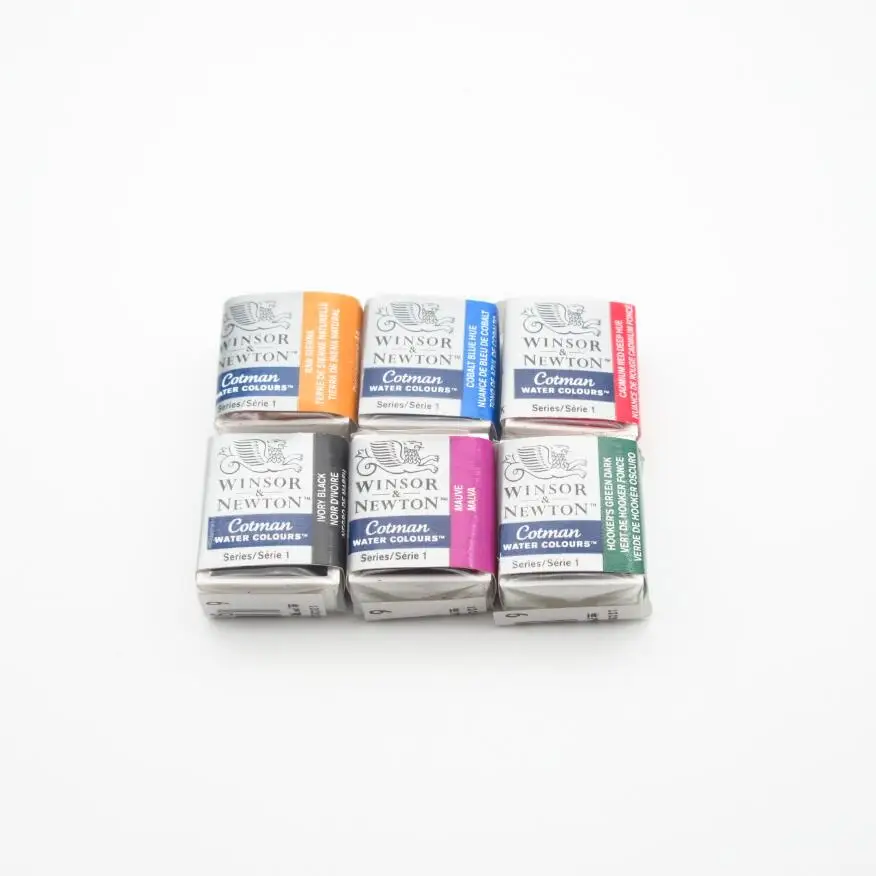 Winsor& Newton Cotman Твердые акварельные краски половина Пан 40 цветов синий акварельные кисти - Цвет: 6 Colors