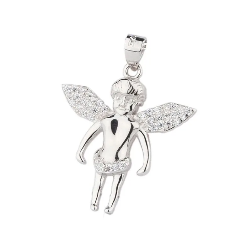 Женское ожерелье с подвеской Ангел серебряное кулоном и цепочкой кубическим