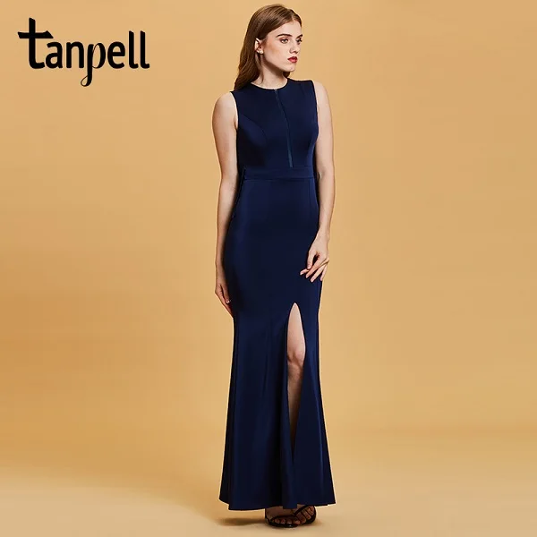 dark navy Tanpell, вечернее платье с разрезом спереди, темно-синее, без рукавов, длина до пола, платье для женщин, с глубоким вырезом, для выпускного, официальное, длинное, Русалка, вечернее платье es - Цвет: dark navy