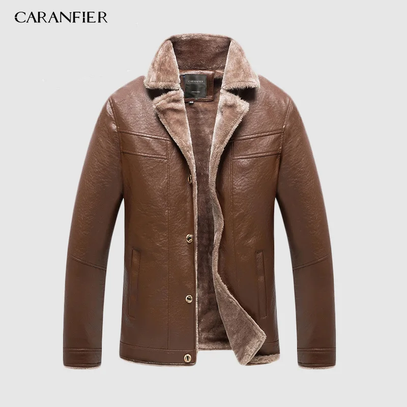 CARANFIER 2019 мужские Куртки из искусственной кожи с воротником искусственного меха