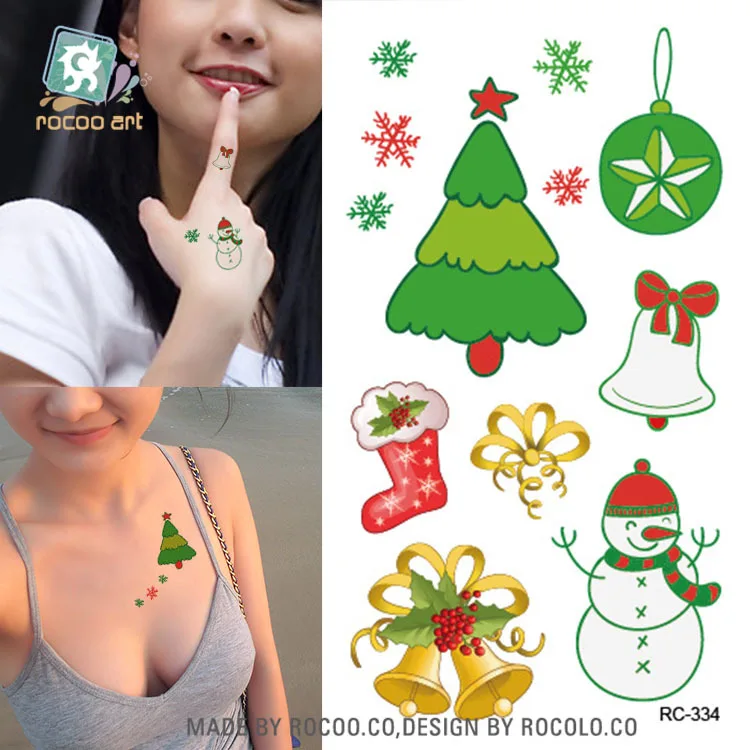 Водонепроницаемый временная татуировка jingle bell Рождественская елка Снеговик