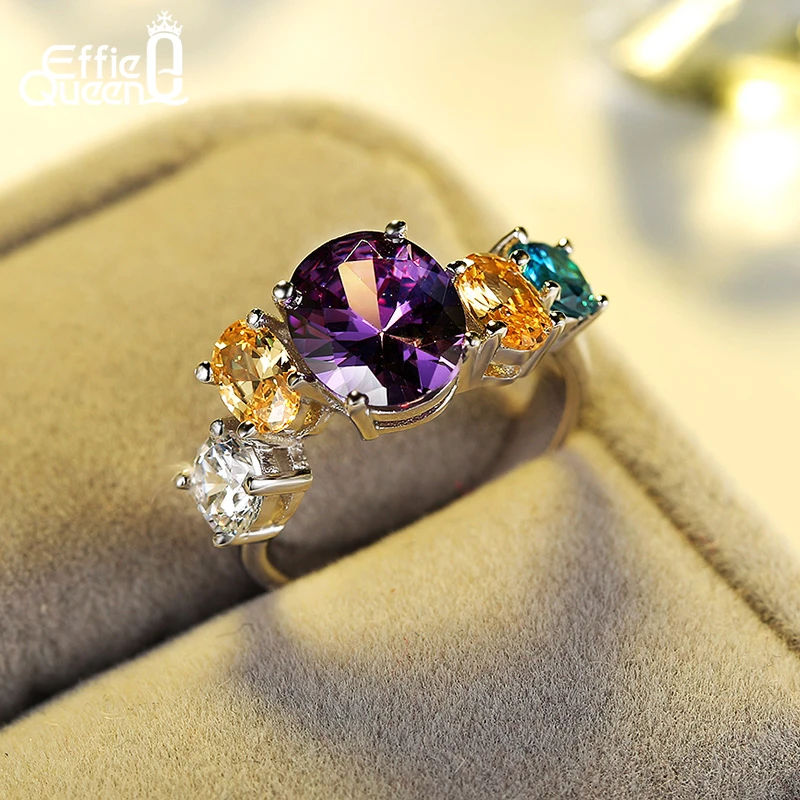 Effie Queen Новое поступление Романтический Стиль кольцо с большим разноцветный