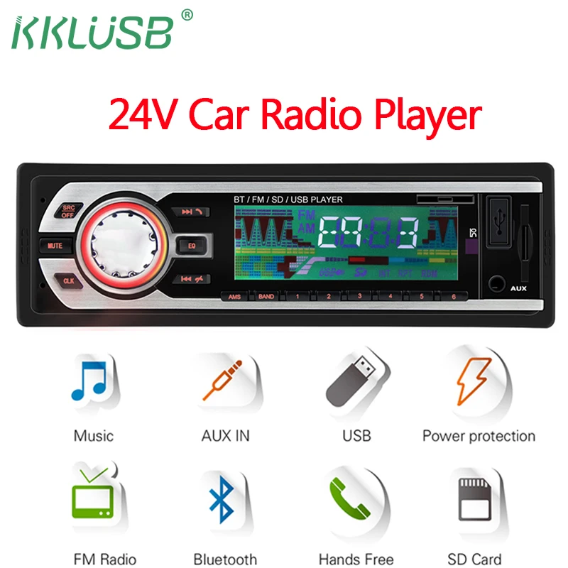 24 В грузовик автомобиль радио Bluetooth стереонаушники в тире 1Din FM Aux вход приемник SD