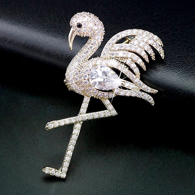 Женская брошка с прозрачным кристаллом Flamingo модная красивая со стразами и