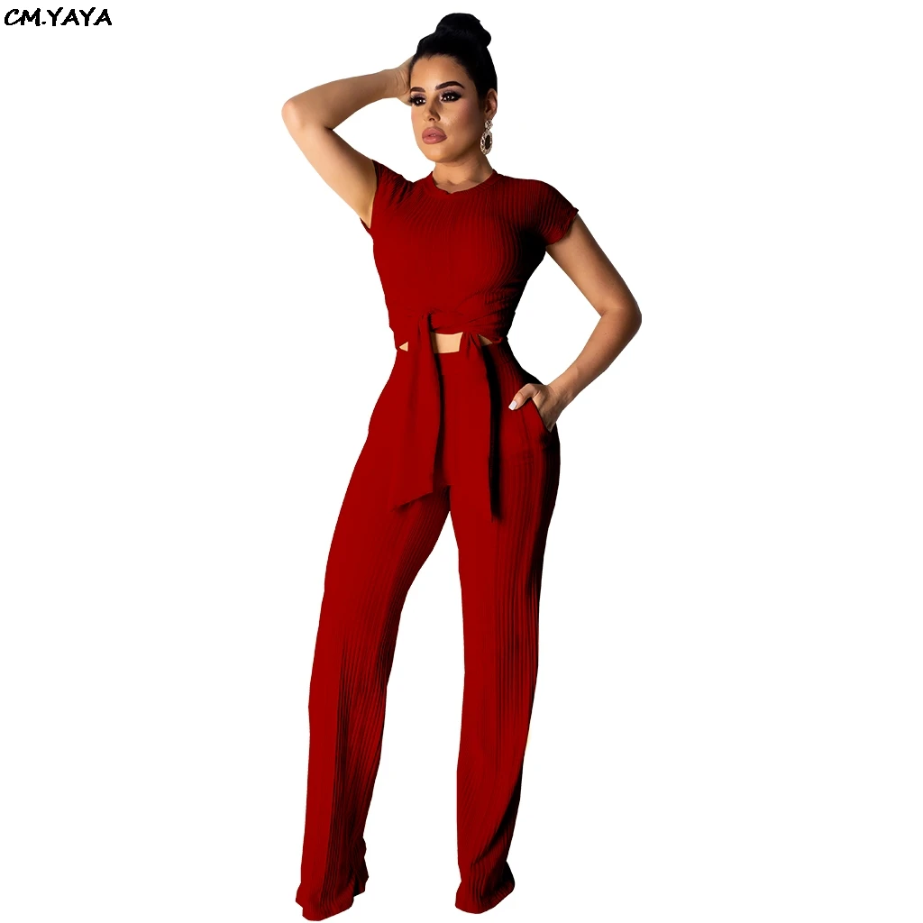 Женский трикотажный костюм с коротким рукавом и круглым вырезом короткий топ