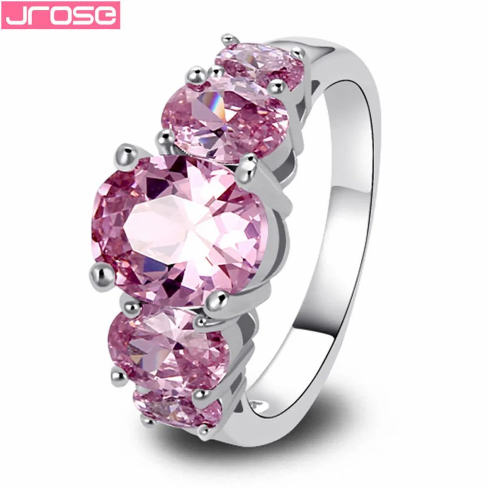 

JROSE Wholesale Multicolor Red Tourmaline Golden Red Cubic Zirconia Silver Color Ring Size 6 - 13 Wedding Jewelry For Women Lady