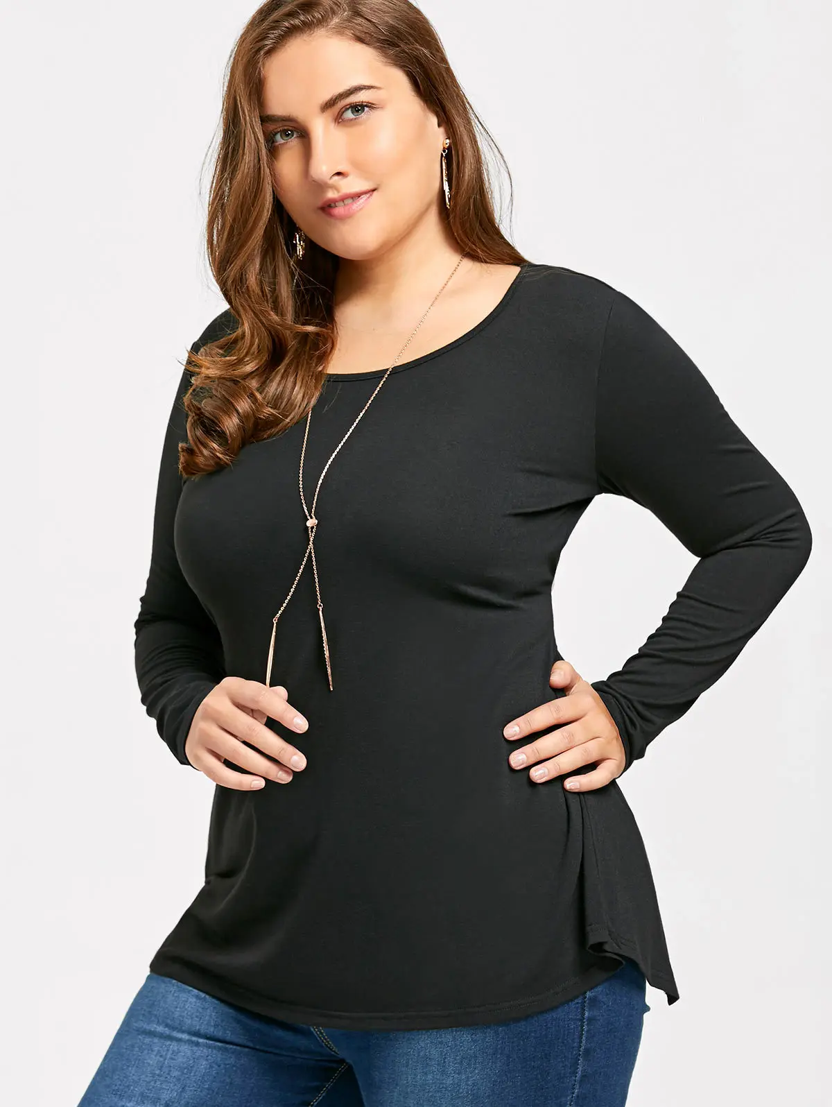 Блузки для женщин размера плюс, 5xl, Повседневная Блузка с круглым вырезом и длинным рукавом, элегантные женские топы на шнуровке с бантом на спине, черные топы большого размера